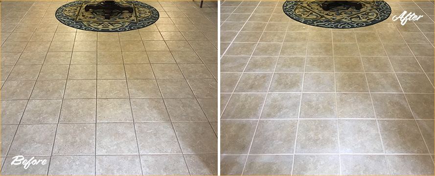 Lobby Floor Before and After a Tile Cleaning in Gig Harbor, WA
